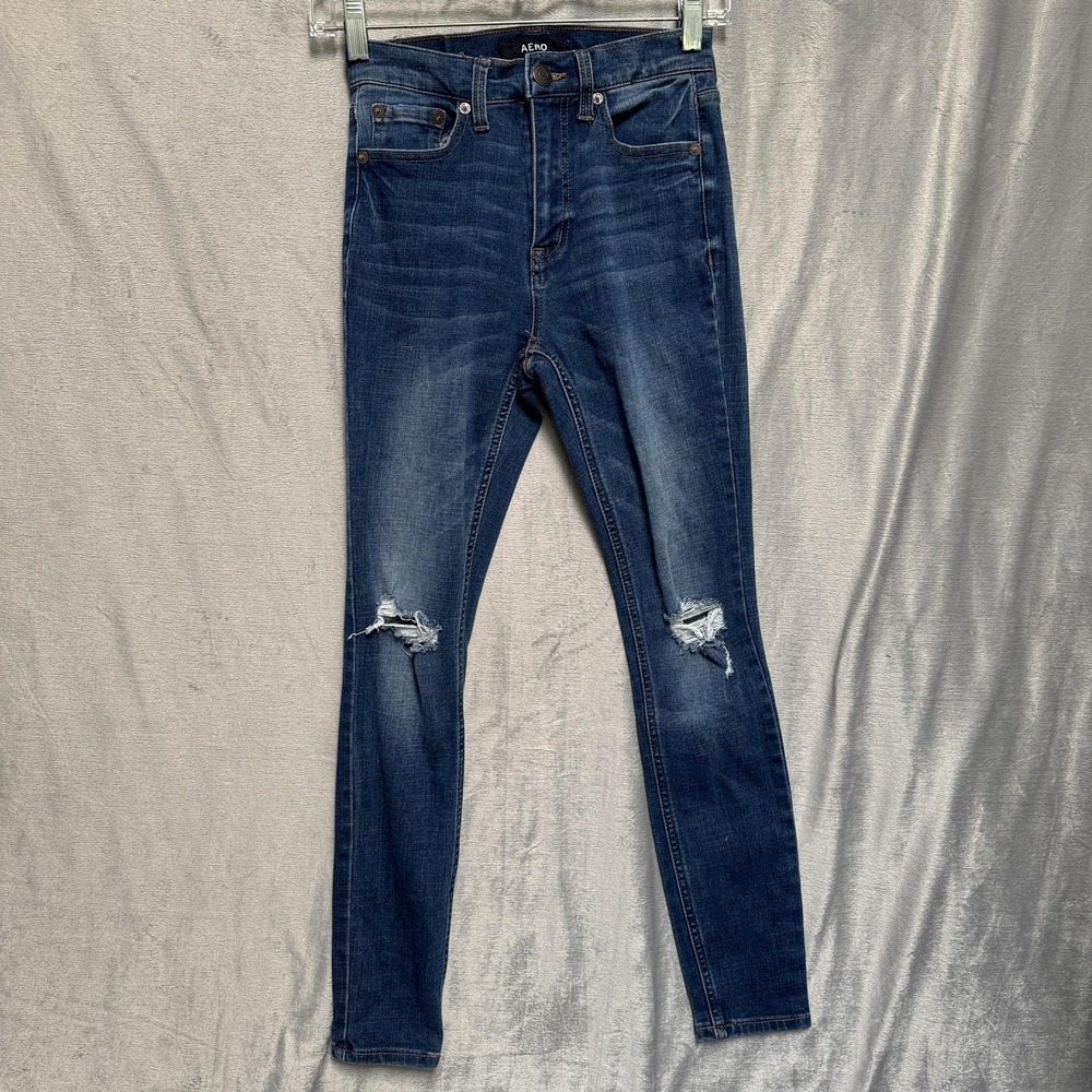 AERO Cheeky Jegging Jeans‎ Womens 2 Dark Wash Distressed Skinny Stretch Denim
